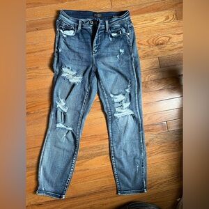 Judy Blue Distressed Skinny Jeans - Dark Blue